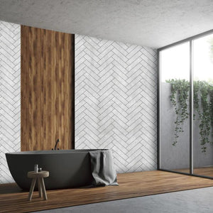 Large Premium Grey Herringbone Tile Matt 1.0m x 2.4m Shower Panel