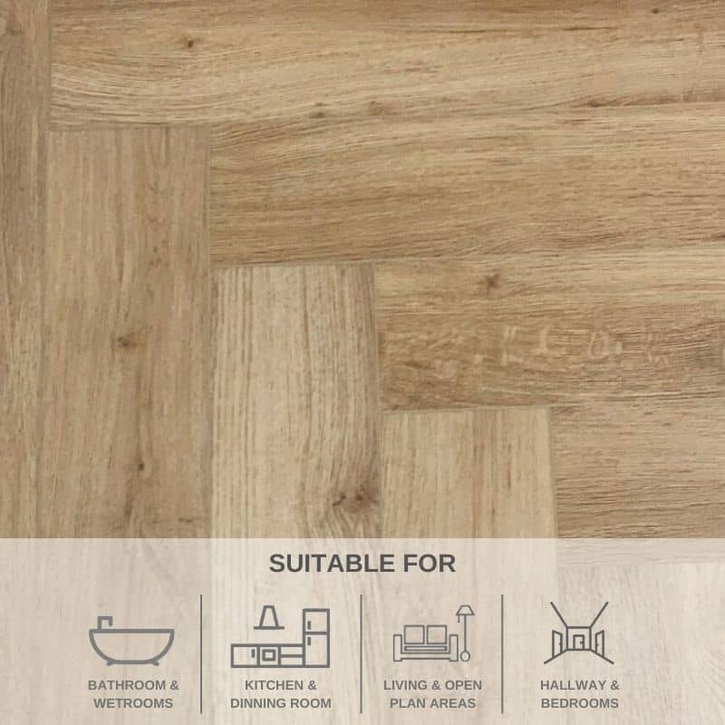 Tarbet Oak Herringbone SPC Flooring 0.806M² PACK | 10 Tiles