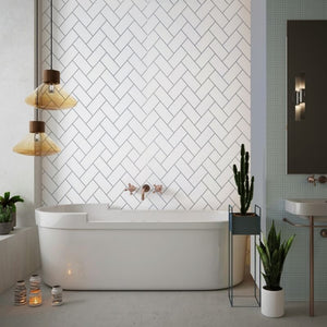 Large Premium White Herringbone Tile 1.0m x 2.4m Shower Panel