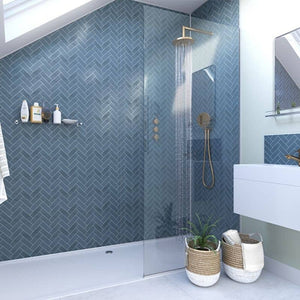 Navy Herringbone | ShowerWall