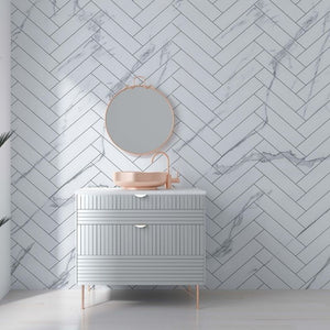 Large Premium White Herringbone Marble Tile 1.0m x 2.4m Shower Panel