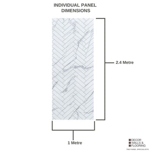 Large Premium White Herringbone Marble Tile 1.0m x 2.4m Shower Panel