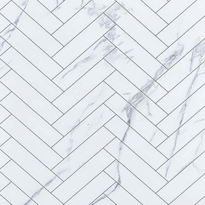 Large Premium White Herringbone Marble Tile 1.0m x 2.4m Shower Panel