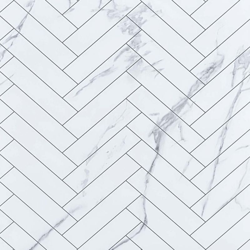 Large Premium White Herringbone Marble Shower Panel Sample